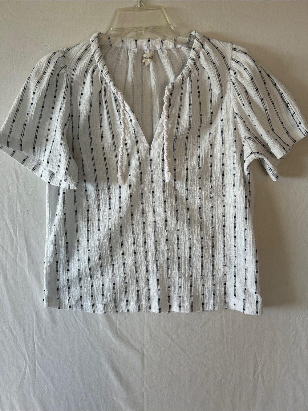Madewell Striped V-Neck Tie-Front Women’s Top - White with Black Stripe